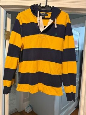 Rare Ralph Lauren Yellow & Navy Striped Rugby Hoodie